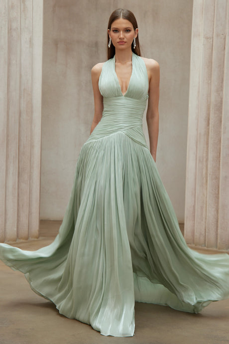 Giselle Maxi Dress Mint Green Gathered
