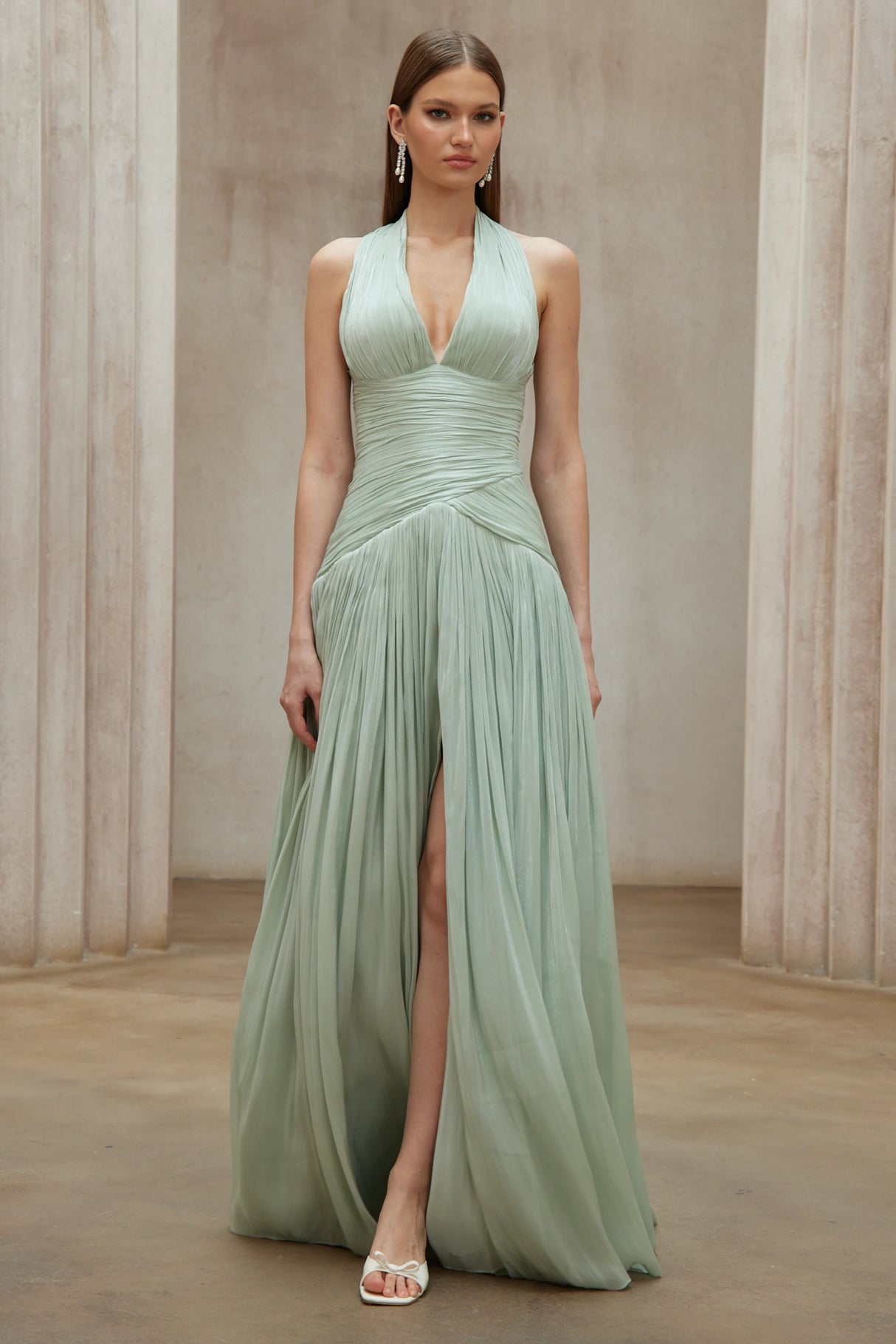 Uranie Mint Green Gathered Maxi Dress