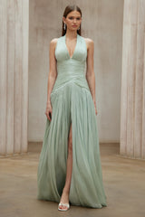 Uranie Mint Green Gathered Maxi Dress