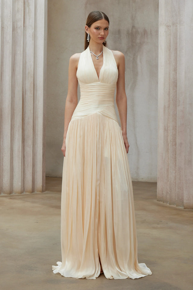 Uranie Neutral Gathered Maxi Dress