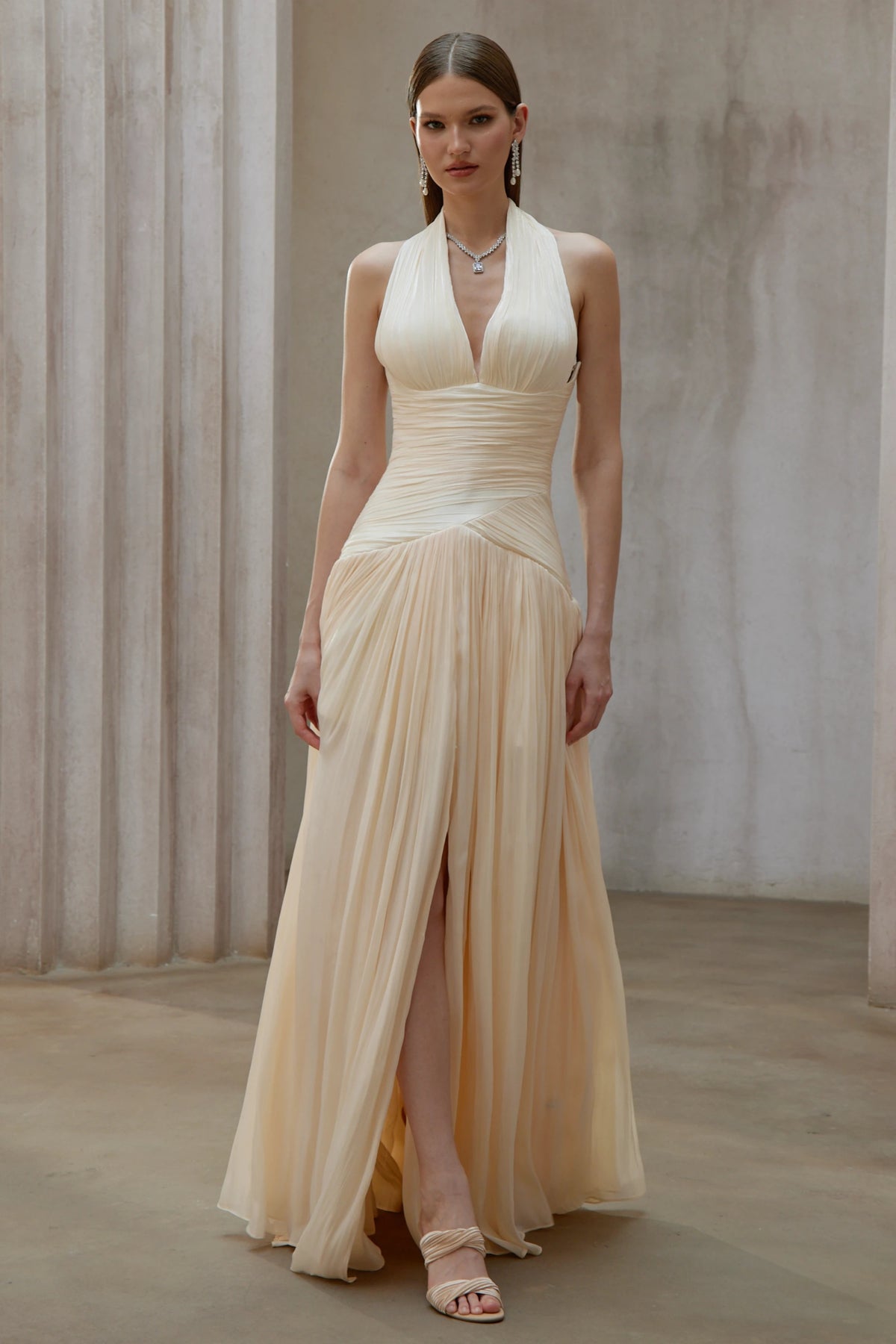 Uranie Neutral Gathered Maxi Dress