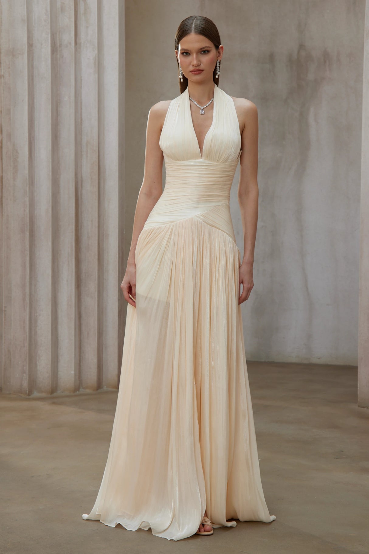 Uranie Neutral Gathered Maxi Dress