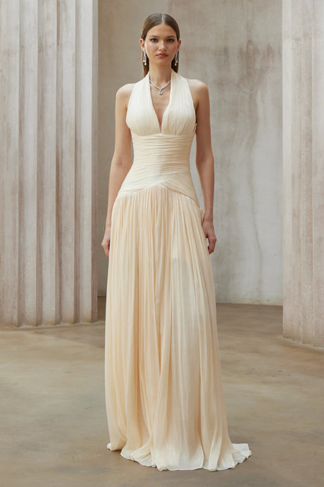 Denise Maxi Dress Neutral Gathered