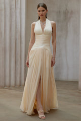 Uranie Neutral Gathered Maxi Dress