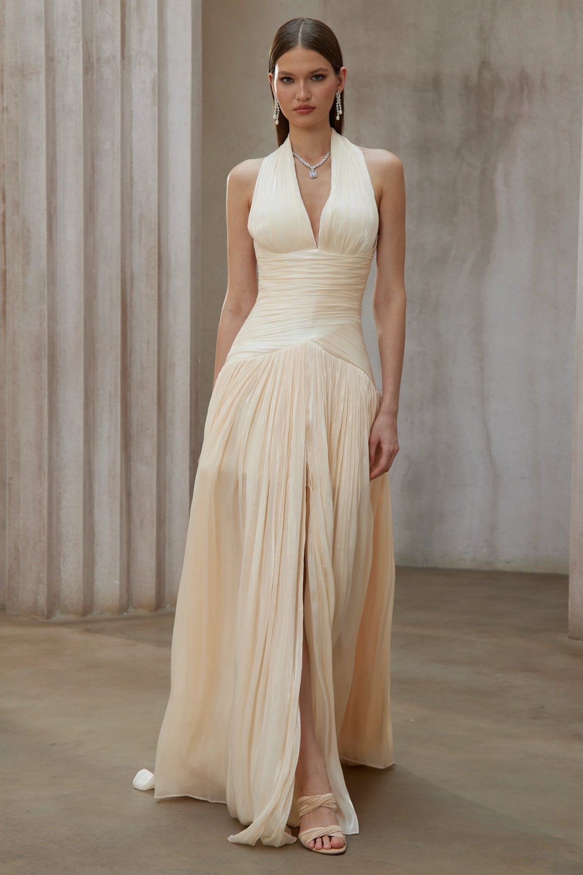 Uranie Neutral Gathered Maxi Dress