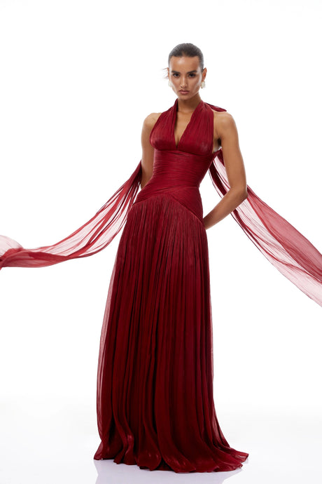 Clara Maxi Dress Red Gathered