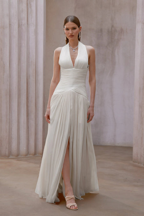 Enrica Maxi Dress White Gathered