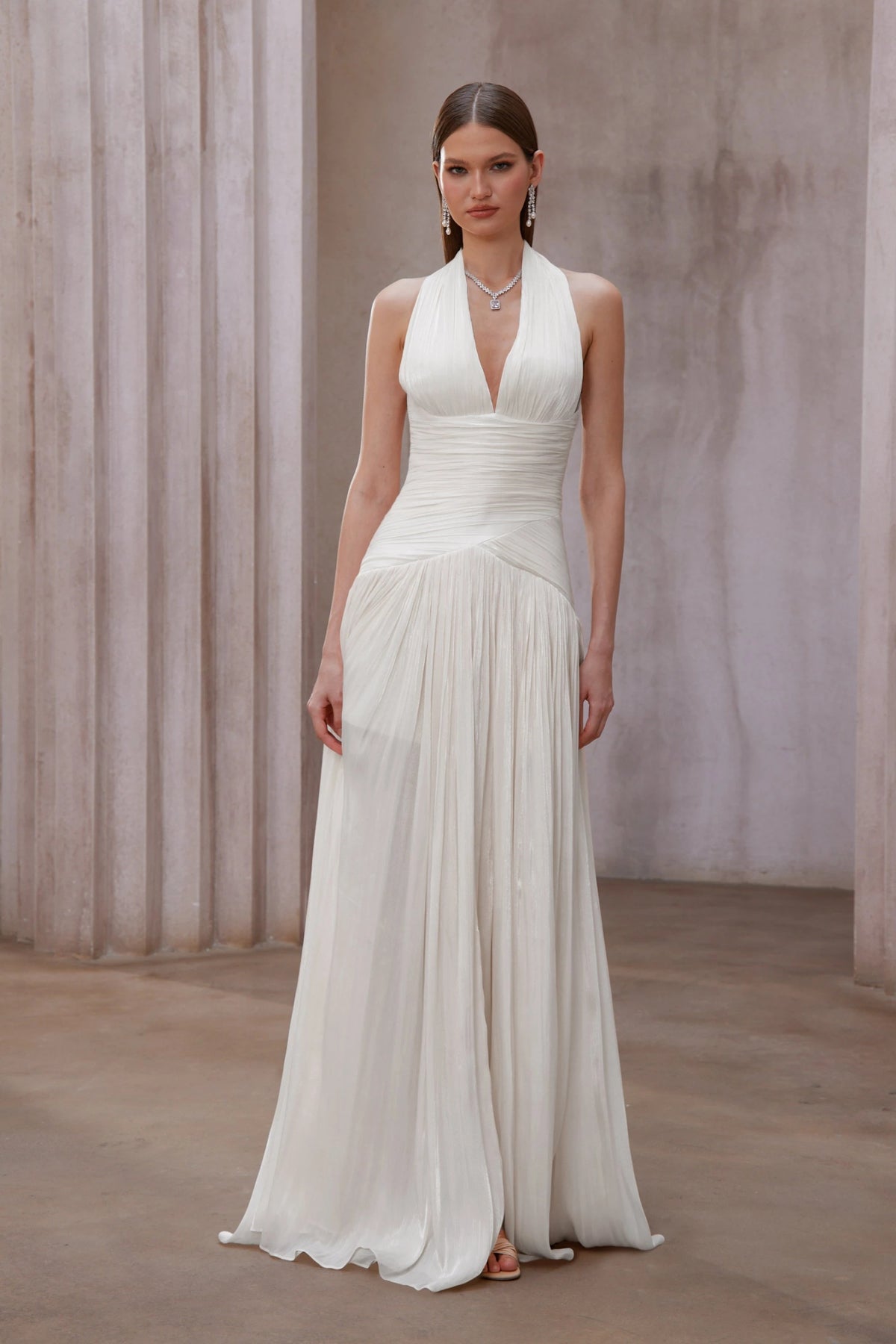 Uranie White Gathered Maxi Dress