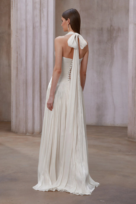 Enrica Maxi Dress White Gathered