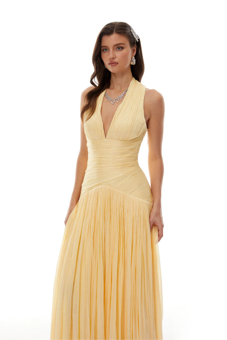 Dallas Maxi Dress Yellow Gathered