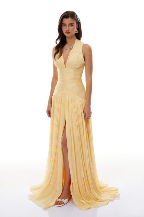 Dallas Maxi Dress Yellow Gathered