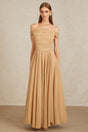 Urbaine Khaki Ruched Tulle Maxi Dress