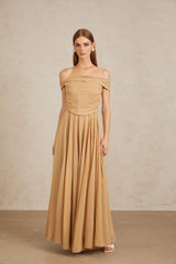 Urbaine Khaki Ruched Tulle Maxi Dress
