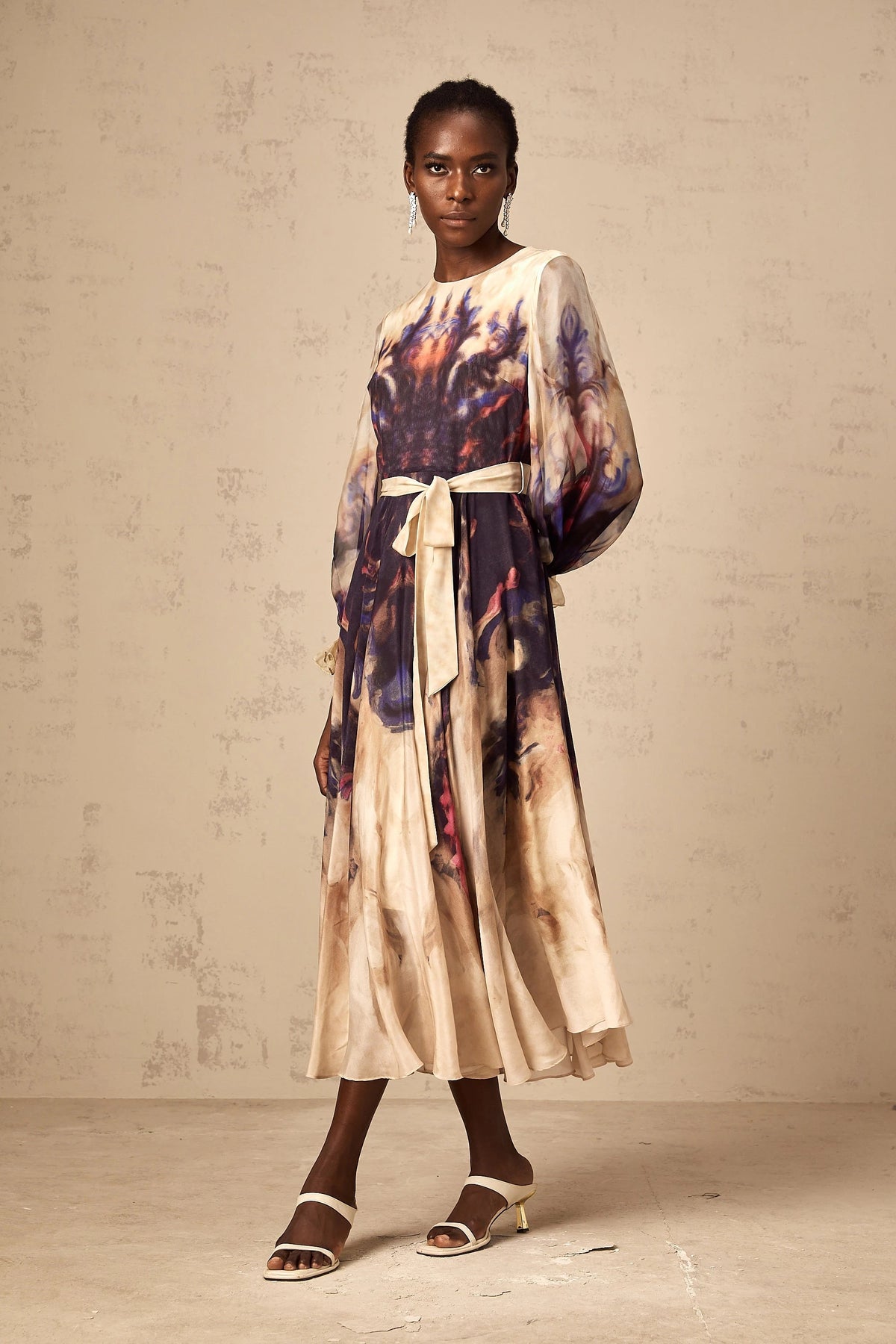 Urbaine smudged graffitiprint silk midi dress