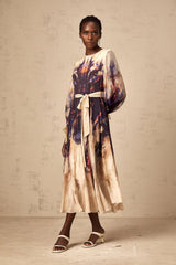 Urbaine smudged graffitiprint silk midi dress