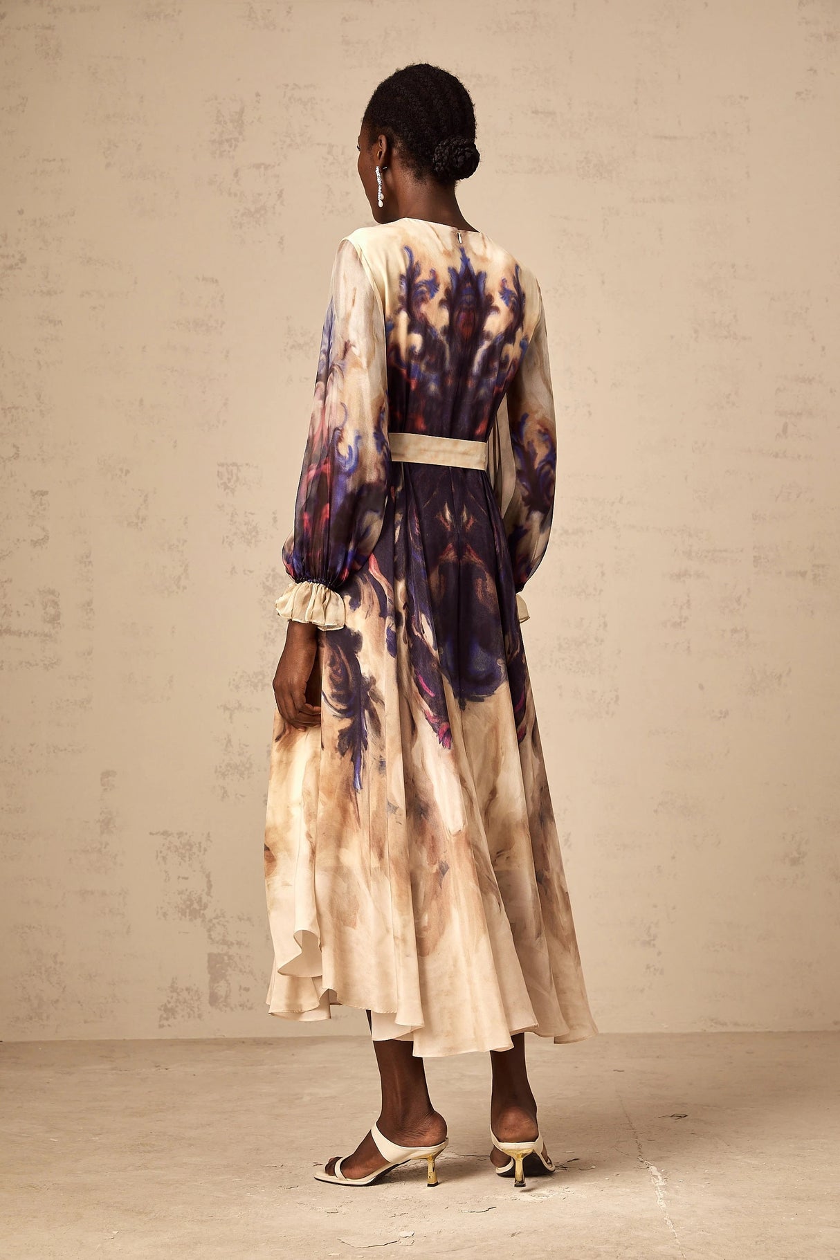 Urbaine smudged graffitiprint silk midi dress