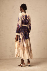 Urbaine smudged graffitiprint silk midi dress