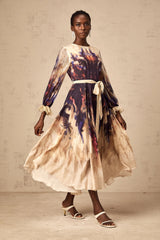 Urbaine smudged graffitiprint silk midi dress