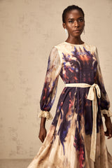 Urbaine smudged graffitiprint silk midi dress