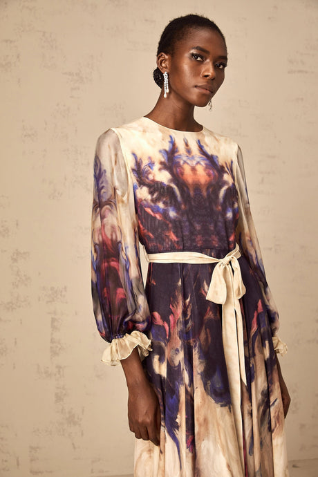 Alfreda midi dress smudged graffiti-print silk