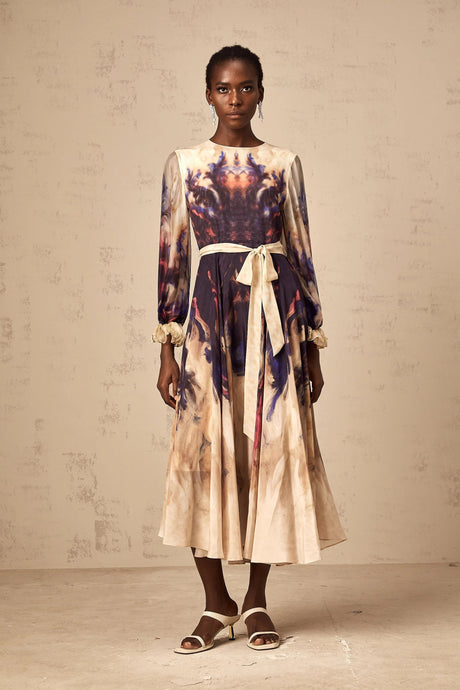 Alfreda midi dress smudged graffiti-print silk