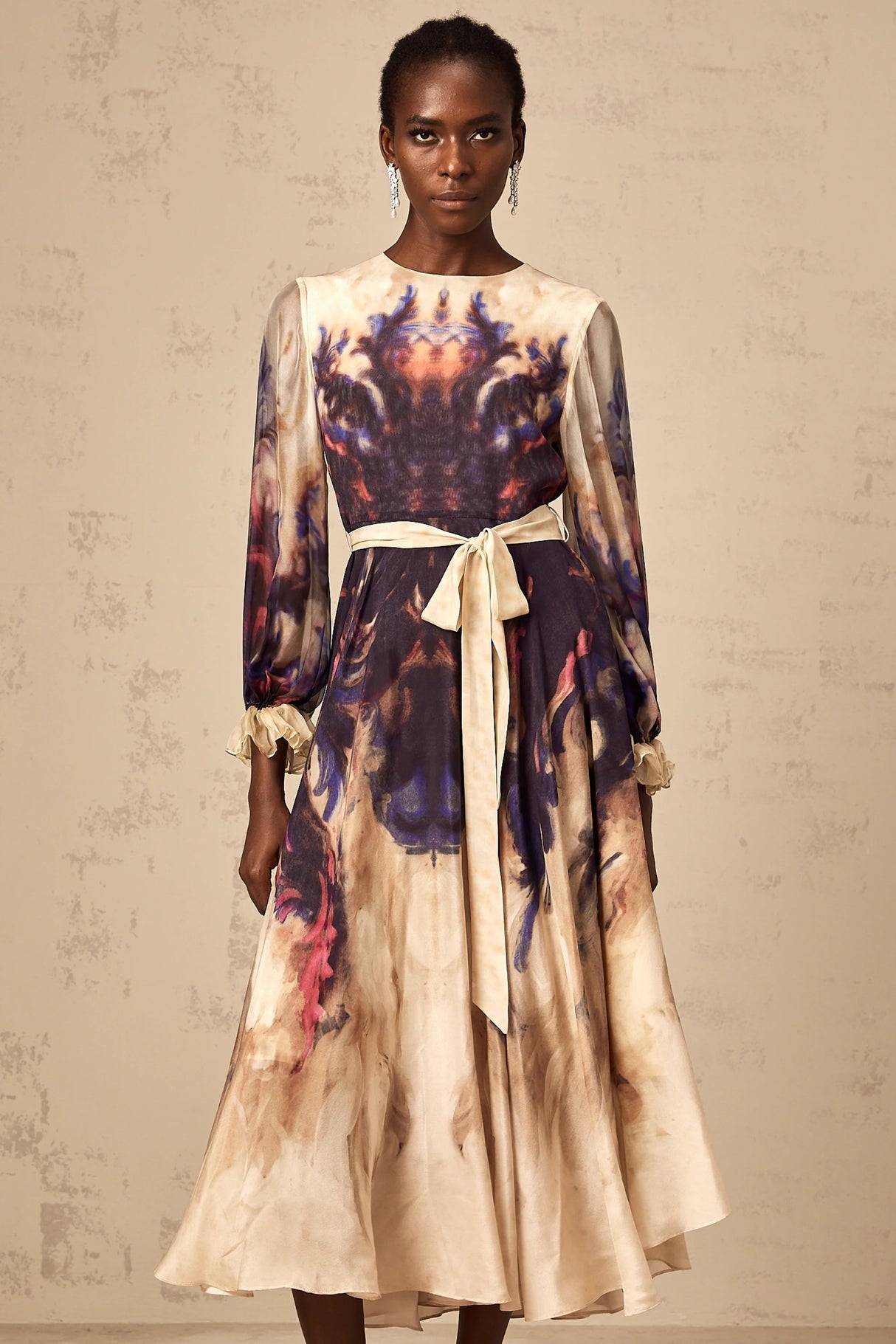 Urbaine smudged graffitiprint silk midi dress