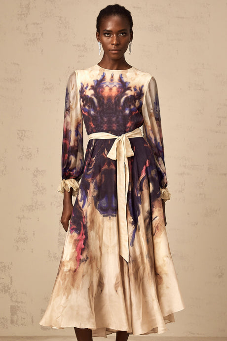 Alfreda midi dress smudged graffiti-print silk