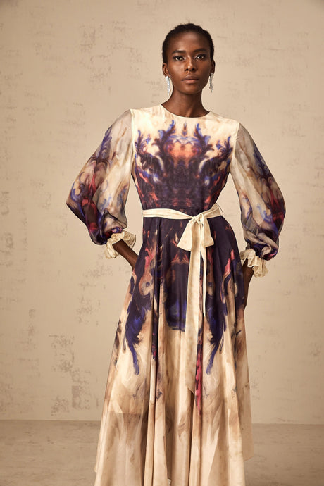 Alfreda midi dress smudged graffiti-print silk