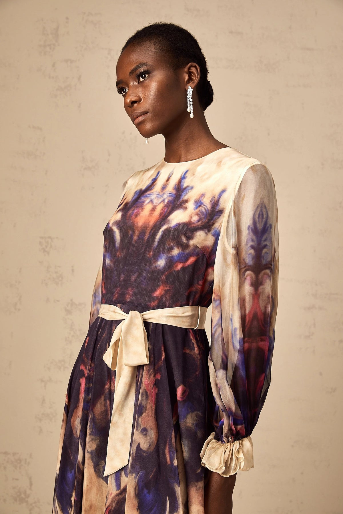 Urbaine smudged graffitiprint silk midi dress