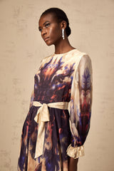 Urbaine smudged graffitiprint silk midi dress