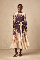 Urbaine smudged graffitiprint silk midi dress