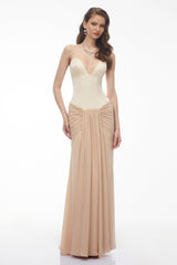 Ursula Khaki Color Block Ruched Maxi Dress