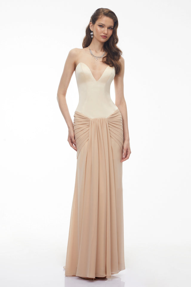 Ursula Khaki Color Block Ruched Maxi Dress