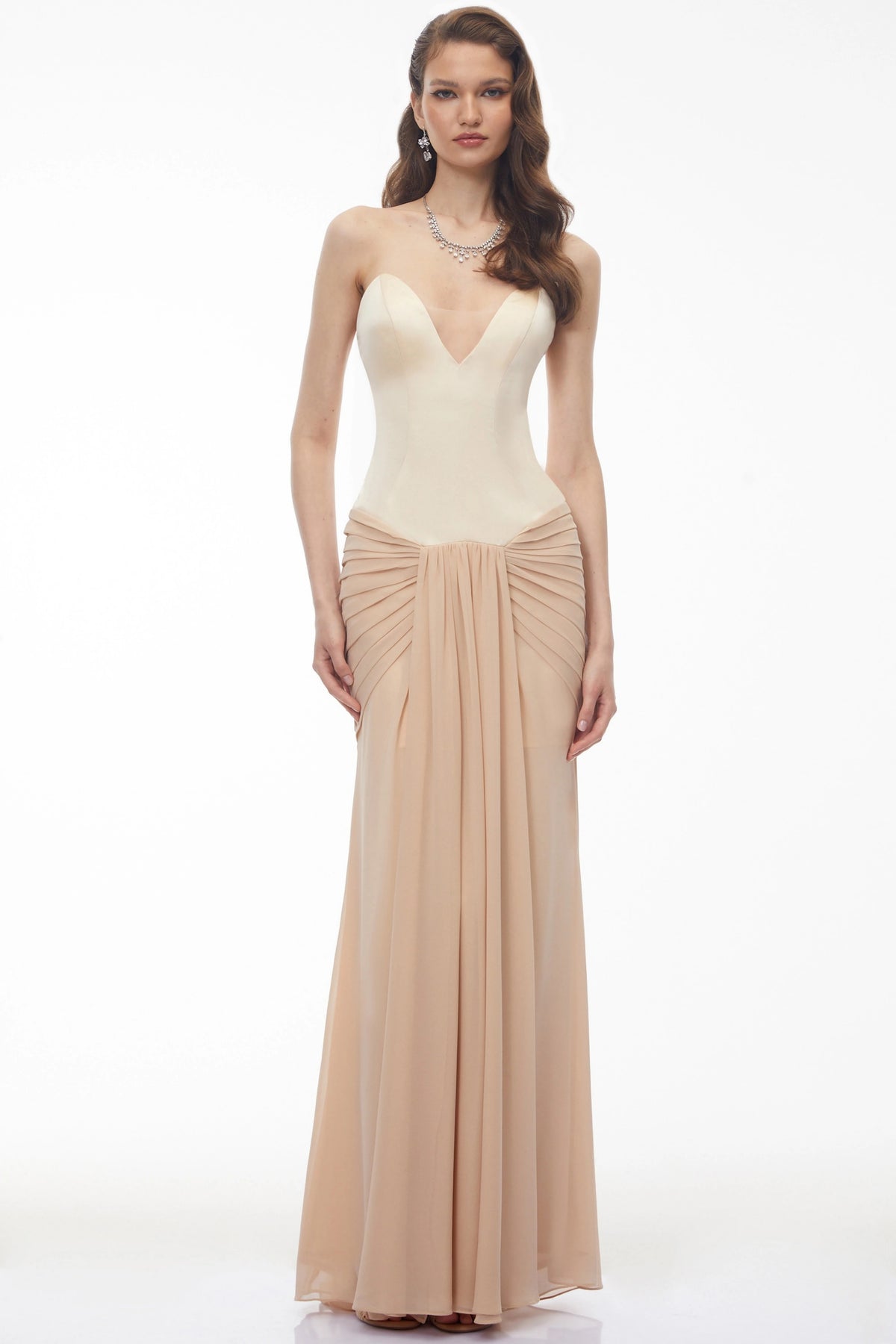 Ursula Khaki Color Block Ruched Maxi Dress