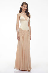 Ursula Khaki Color Block Ruched Maxi Dress