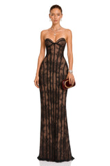 Urszula Black Floral Lace Corset Maxi Dress