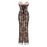 Urszula Black Floral Lace Corset Maxi Dress