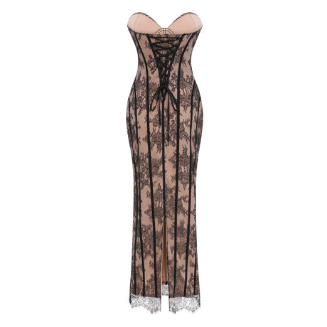 Concetta Maxi Dress Black Floral Lace Corset