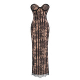 Urszula Black Floral Lace Corset Maxi Dress