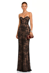 Urszula Black Floral Lace Corset Maxi Dress