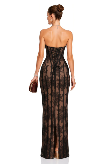 Concetta Maxi Dress Black Floral Lace Corset