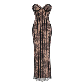 Urszula Black Floral Lace Corset Maxi Dress