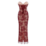 Urszula Red Floral Lace Corset Maxi Dress