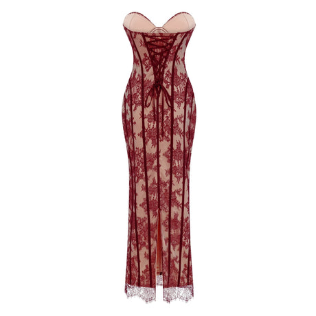 Raffaella Maxi Dress Red Floral Lace Corset