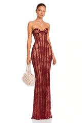 Urszula Red Floral Lace Corset Maxi Dress