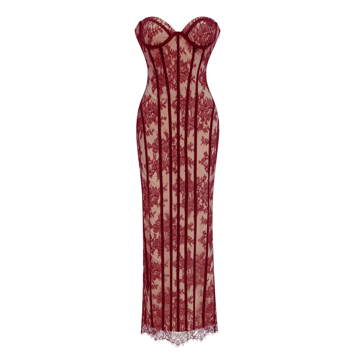 Urszula Red Floral Lace Corset Maxi Dress
