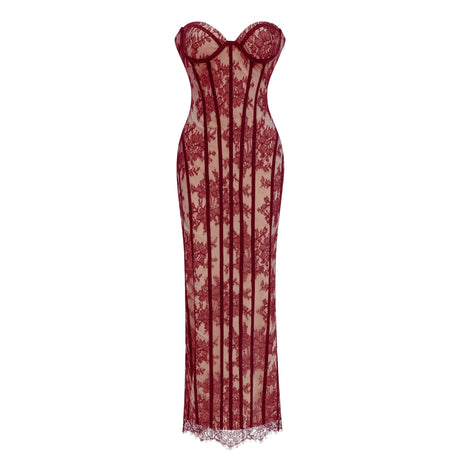 Raffaella Maxi Dress Red Floral Lace Corset