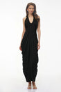 Ushas Black Halterneck Draped Maxi Dress