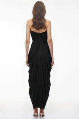 Ushas Black Halterneck Draped Maxi Dress