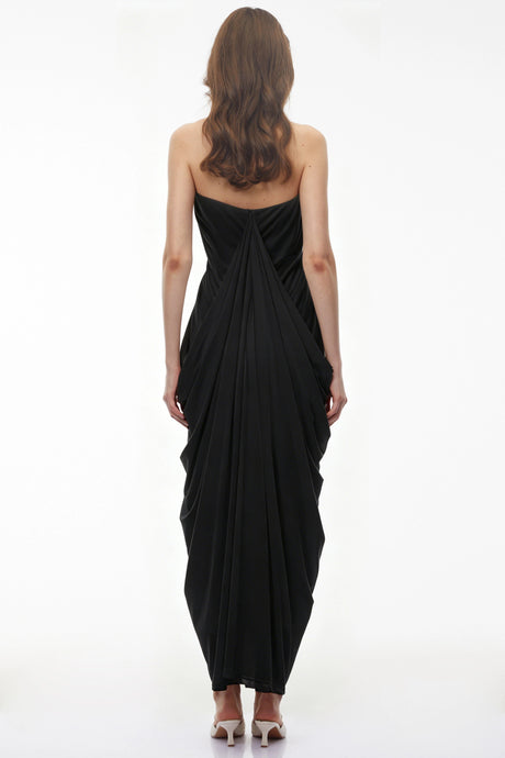 Claudia Maxi Dress Black Halterneck Draped